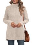 Plus Size Women's Warm Oatmeal Turtleneck Sweater