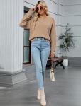 ZAFUL Women's Oversized Cable Knit Crewneck Sweater