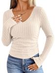 ANRABESS Women's Lightweight V-Neck Ribbed Sweater