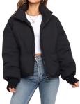 Women's Short Warm Cropped Puffer Jacket - Black