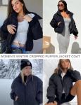 Women's Short Warm Cropped Puffer Jacket - Black