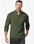 Men's Cable Knit Button Pullover Sweater, Green