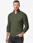 Men's Cable Knit Button Pullover Sweater, Green