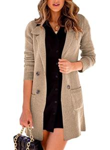 Khaki Open Front Lapel Cardigan for Women