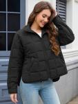 Muchpow Women's Lightweight Down Coat Long Sleeve Full Zipper Oversized Packable Short Puffer Jackets(Black,Medium)