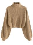 ZAFUL Women's Cropped Turtleneck Lantern Sleeve Sweater