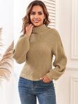 ZAFUL Women's Cropped Turtleneck Lantern Sleeve Sweater
