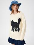 CIDER Women's Fun Cat Graphic Sweater, Beige