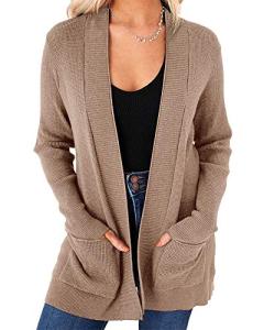 Womens Long Sleeve Open Front Cardigan with Pockets