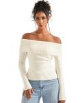 Off Shoulder Ribbed Knit Sweater for Women