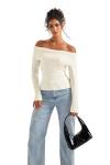 Off Shoulder Ribbed Knit Sweater for Women