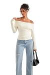 Off Shoulder Ribbed Knit Sweater for Women