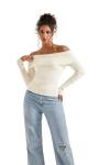 Off Shoulder Ribbed Knit Sweater for Women