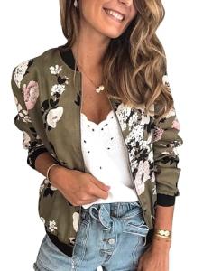 Lightweight Camouflage Zip-Up Bomber Jacket for Women