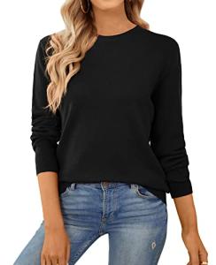 QUALFORT Women's Soft Cotton Crewneck Sweater Black