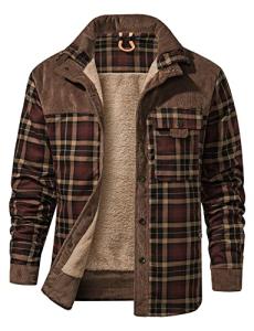 Men's Sherpa Lined Flannel Shirt Jacket - Coffee