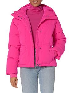 Women’s Neon Pink Short Puffer Jacket, Plus Size