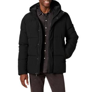Amazon Essentials Men's Hooded Puffer Coat, Black