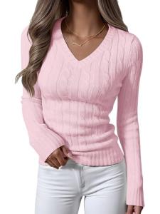 ANRABESS Women’s Fitted V Neck Knit Sweater