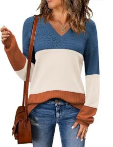Zeagoo Women's Fall Lightweight V-Neck Knit Sweater