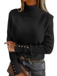 ANRABESS Women's Turtleneck Button Pullover Top