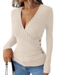 ANRABESS Women's V Neck Ribbed Knit Top