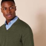 Men's V-Neck Pullover Sweater in Olive Heather