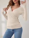 ANRABESS Women's V Neck Ribbed Knit Top