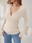 ANRABESS Women's V Neck Ribbed Knit Top