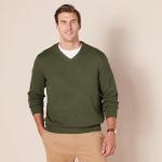 Men's V-Neck Pullover Sweater in Olive Heather