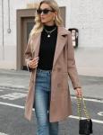 Bankeng Women Winter Wool Blend Camel Mid-Long Coat Notch Double-Breasted Lapel Jacket Outwear (Camel,M)