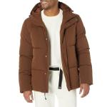 Men's Hooded Mid-Length Puffer Coat - Deep Brown