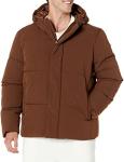 Men's Hooded Mid-Length Puffer Coat - Deep Brown