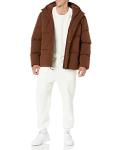 Men's Hooded Mid-Length Puffer Coat - Deep Brown