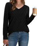 Cozy Black V Neck Long Sleeve Sweater for Women