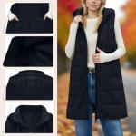 Trendy Women's Long Hooded Puffer Vest Black