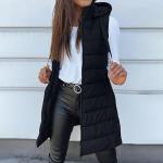 Trendy Women's Long Hooded Puffer Vest Black