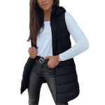 Trendy Women's Long Hooded Puffer Vest Black