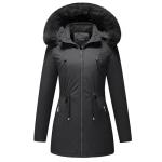 Winter Corduroy Puffer Jacket with Hood - Black