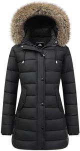 Warm Women's Long Puffer Coat with Removable Hood