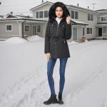 Winter Corduroy Puffer Jacket with Hood - Black