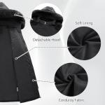 Winter Corduroy Puffer Jacket with Hood - Black