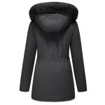 Winter Corduroy Puffer Jacket with Hood - Black