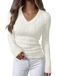Womens V Neck Cable Knit Sweater - Cream
