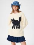 CIDER Women's Cute Cat Graphic Sweater - Beige