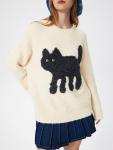 CIDER Women's Cute Cat Graphic Sweater - Beige