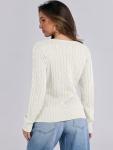 Womens V Neck Cable Knit Sweater - Cream