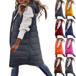 Women's Dark Gray Long Puffer Vest with Pockets