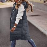 Women's Dark Gray Long Puffer Vest with Pockets