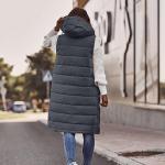 Women's Dark Gray Long Puffer Vest with Pockets